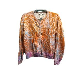 Sundance Womens Size Small Orange Multi‎ Color Print Button Up Cardigan